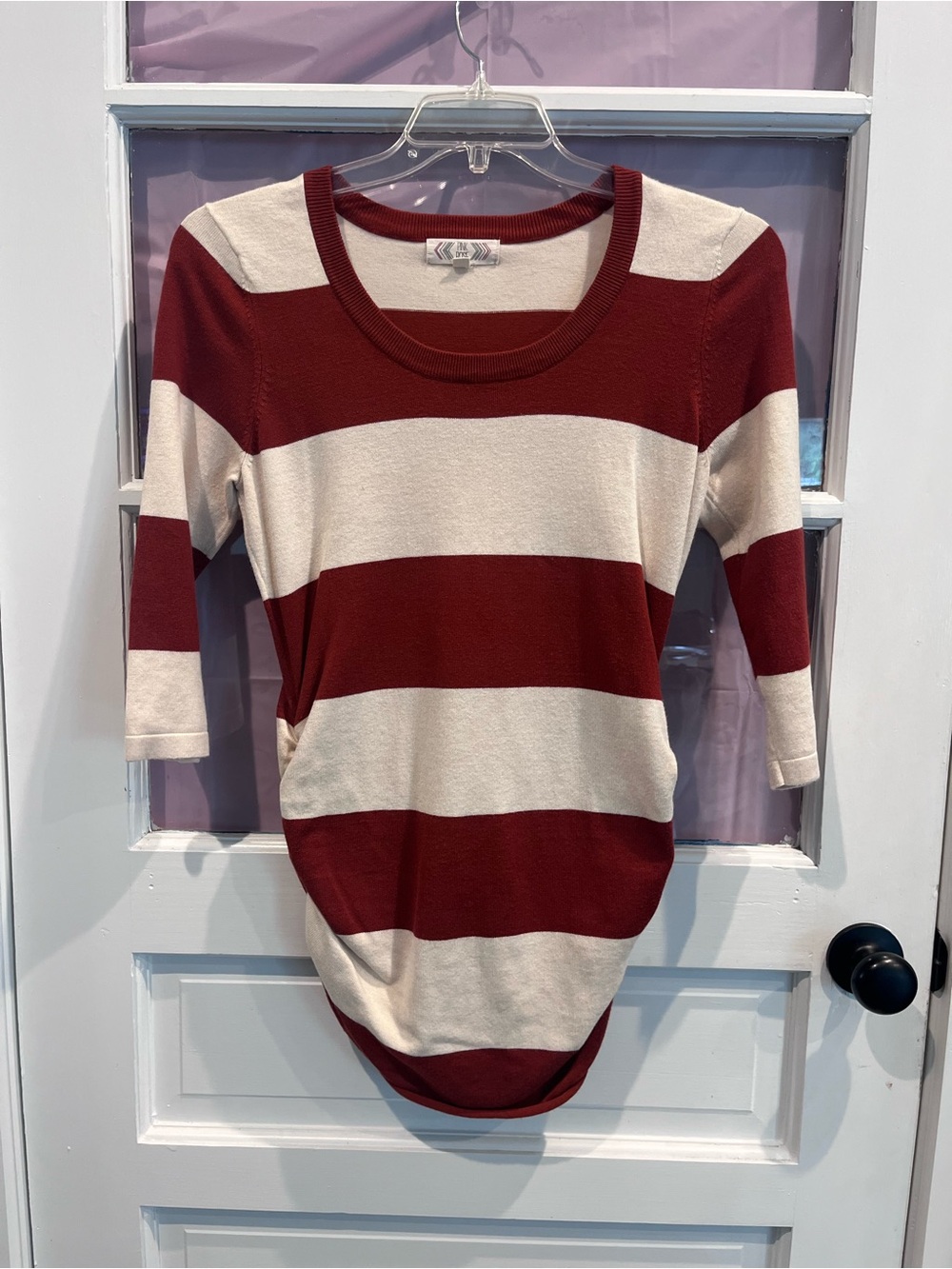 Pink Rose Red and Cream Wide-Stripe Scoop Neck Sweater